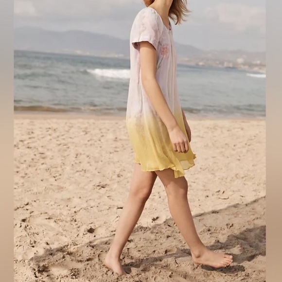 Anthropologie HD in Paris Dipped Chroma Swing Dress Floral Chiffon Ombre Size 14 - Picture 9 of 13